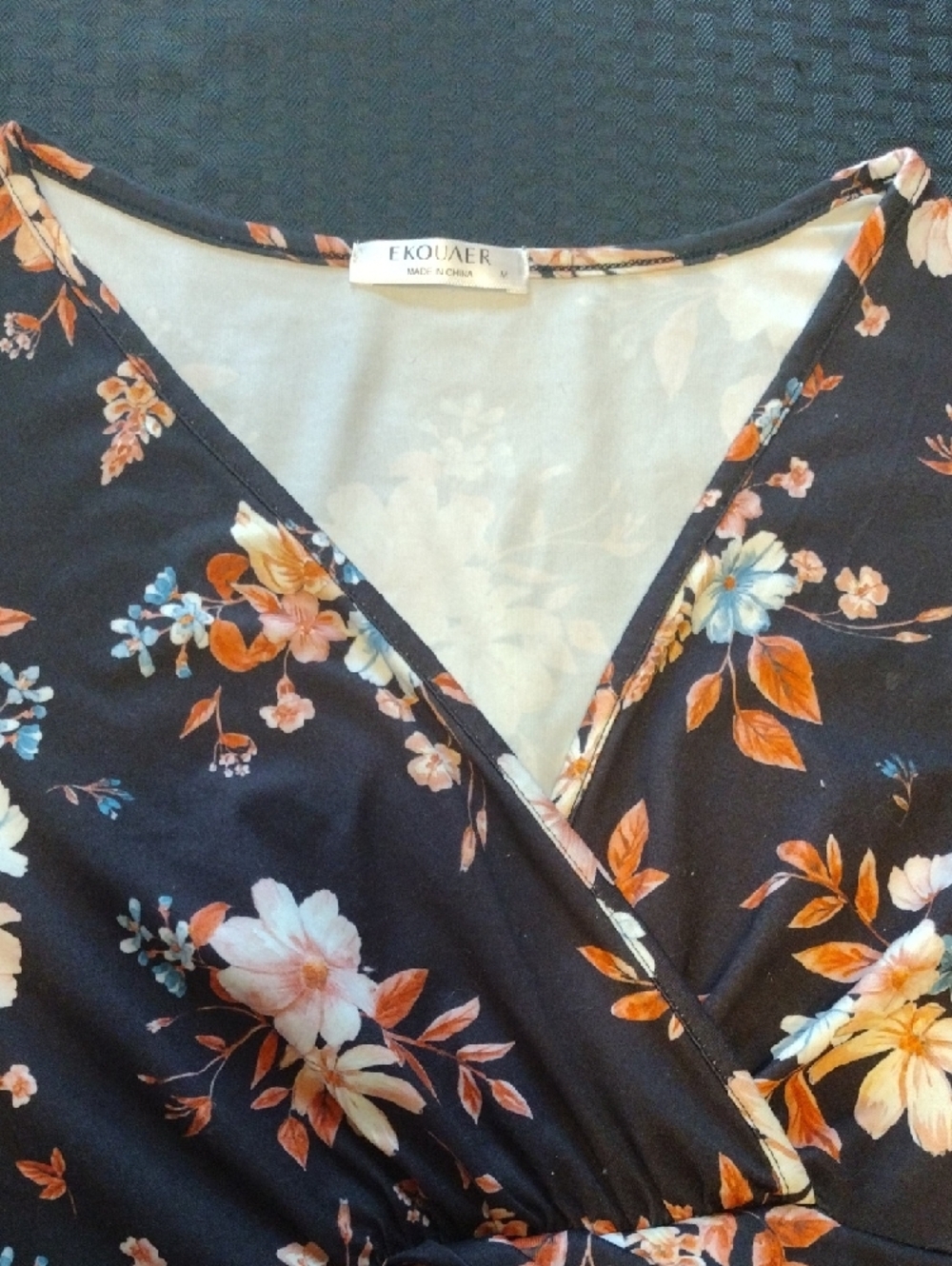 Floral Wrap-Front Blouse in Black and Orange - Picture 3 of 13